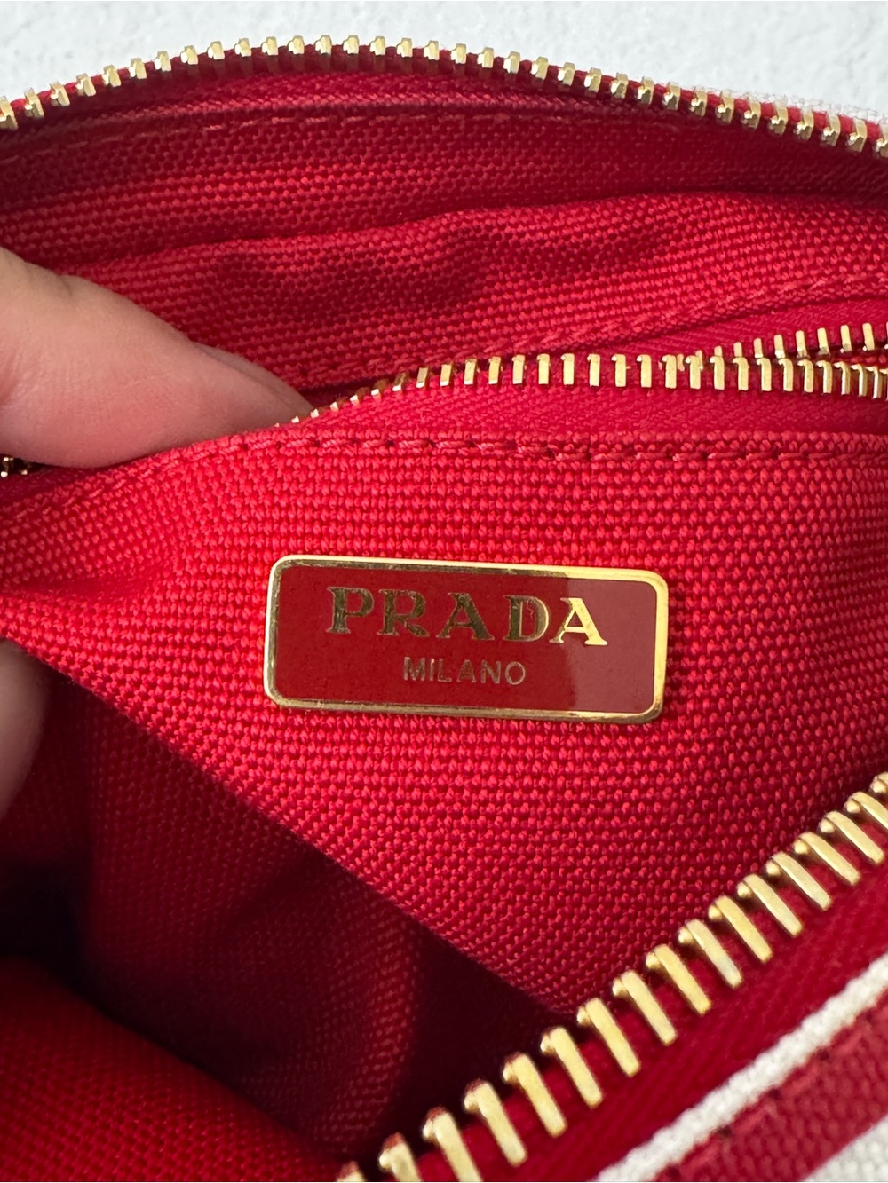 Prada Red and White Striped Canvas Cosmetic Pouch - Picture 8 of 11